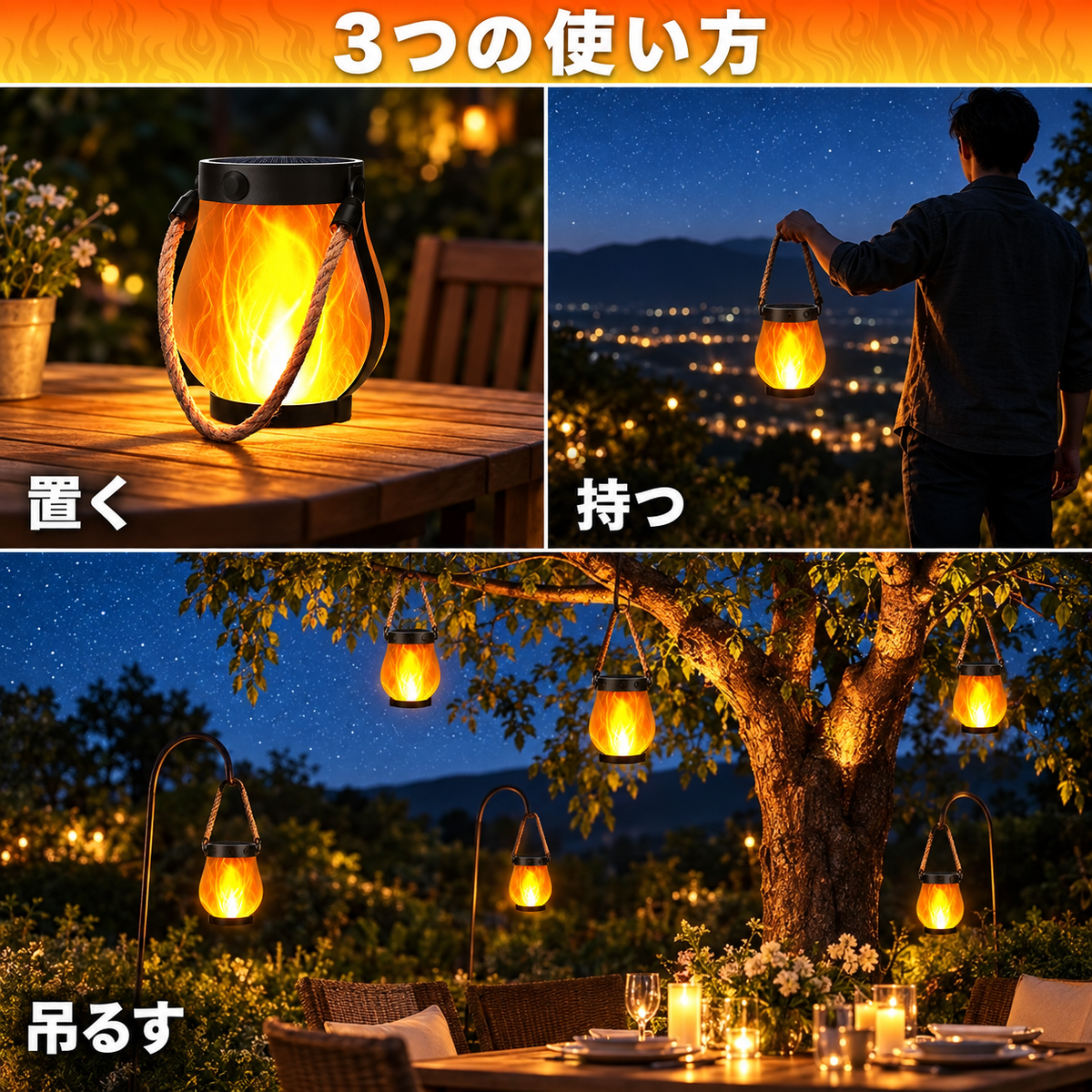 ソーラーガーデンランタン 3つの使い方