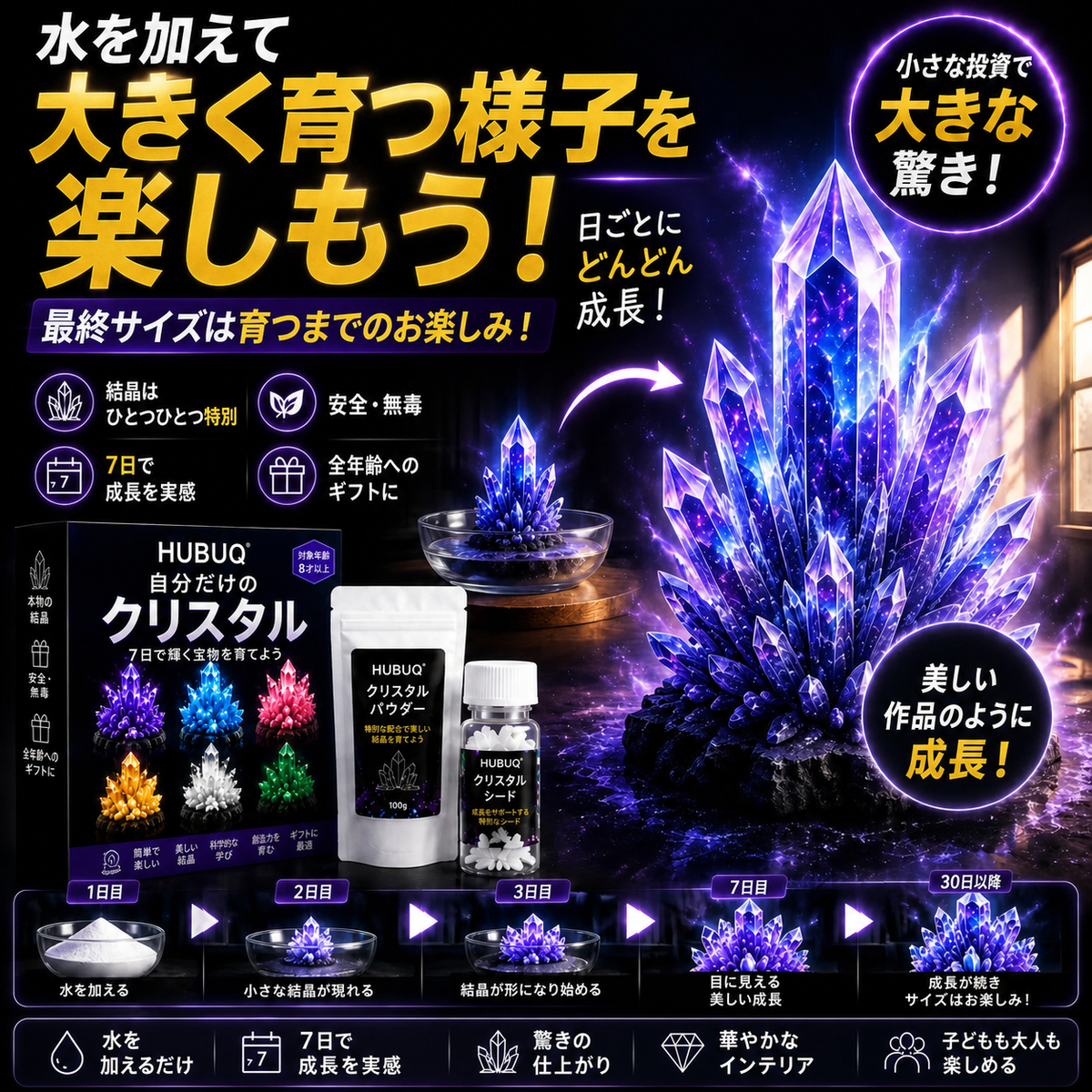 HUBUQ® ラグジュアリークリスタルアトリエ – プレミアムクリスタル成長パウダー