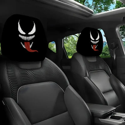 面白い漫画の車のヘッドレストカバー – 2個 ユニバーサルフィット