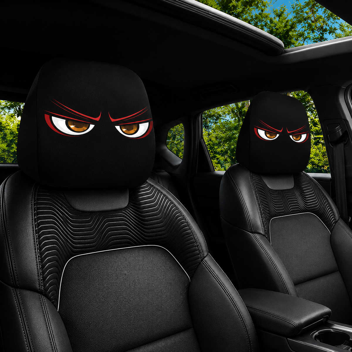 面白い漫画の車のヘッドレストカバー – 2個 ユニバーサルフィット