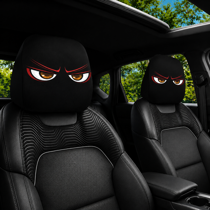 面白い漫画の車のヘッドレストカバー – 2個 ユニバーサルフィット