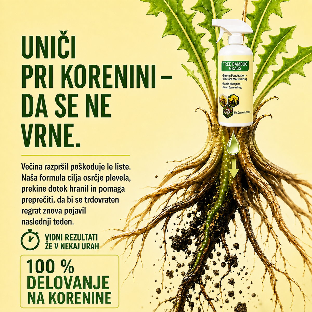 Hitrodelujoči naravni sprej proti plevelu in travi — 100ML