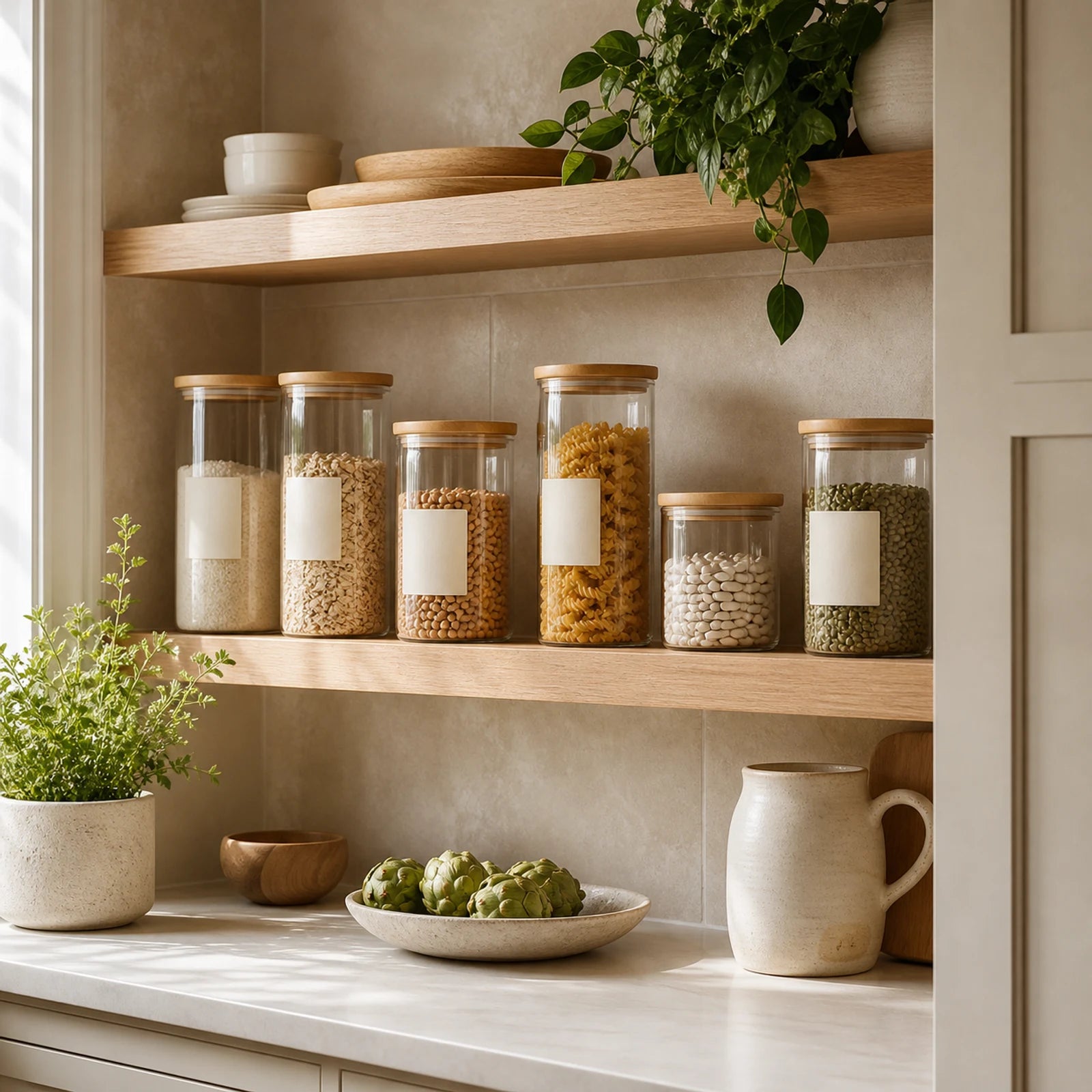 Organized pantry with Alveriona storage