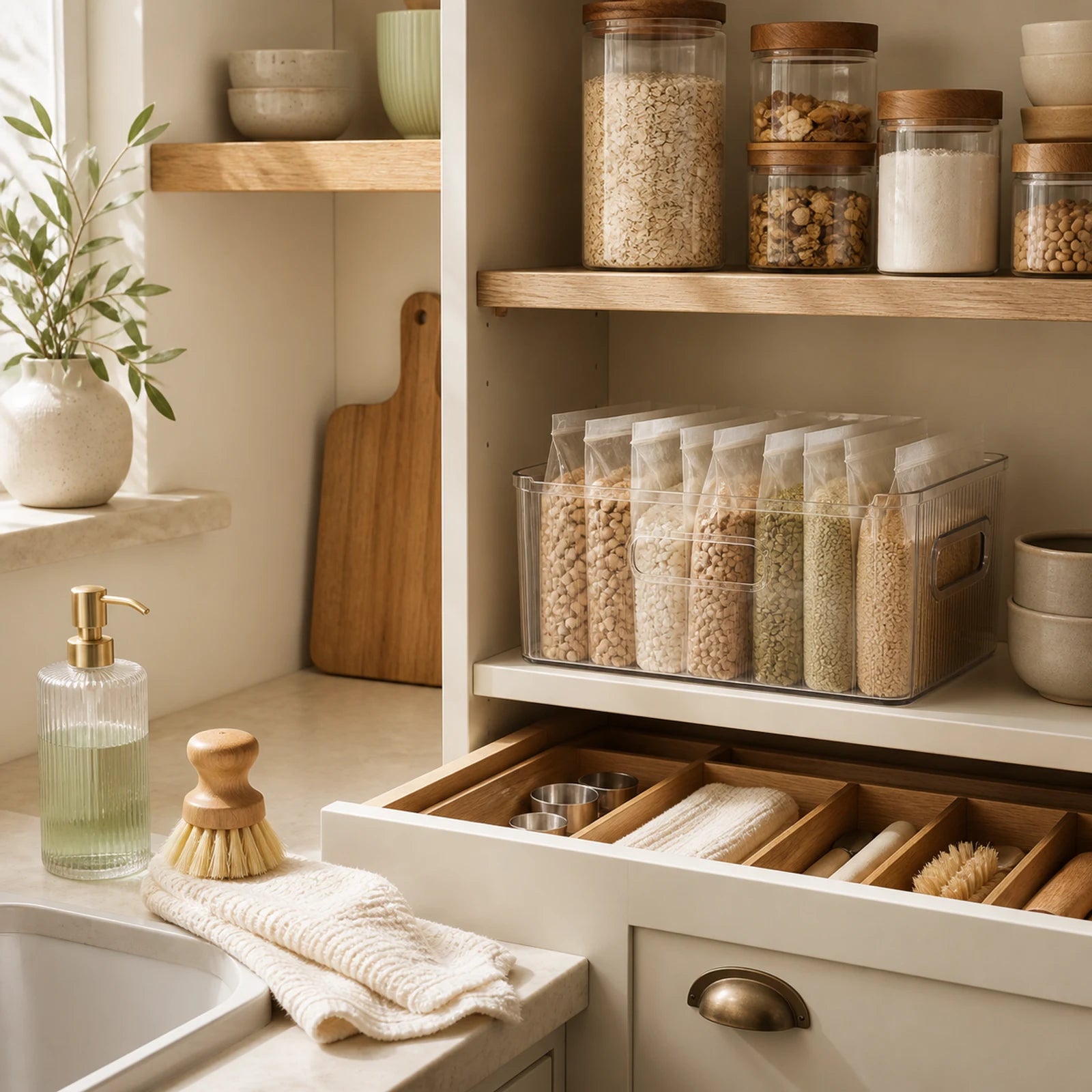 Alveriona organized warm kitchen and pantry
